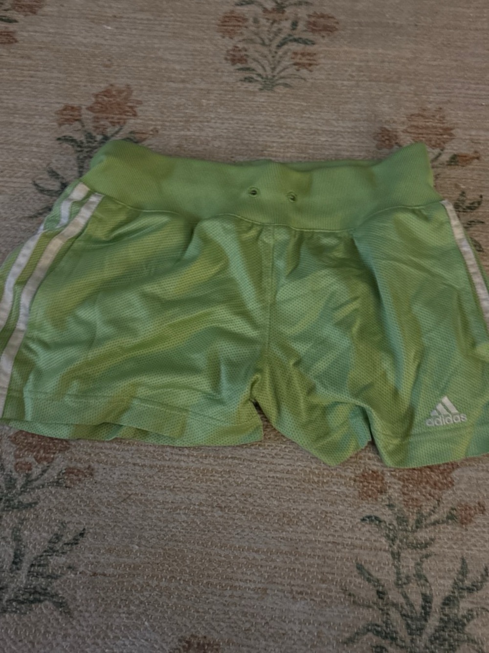 adidas Light Green Athletic Shorts with White Stripes